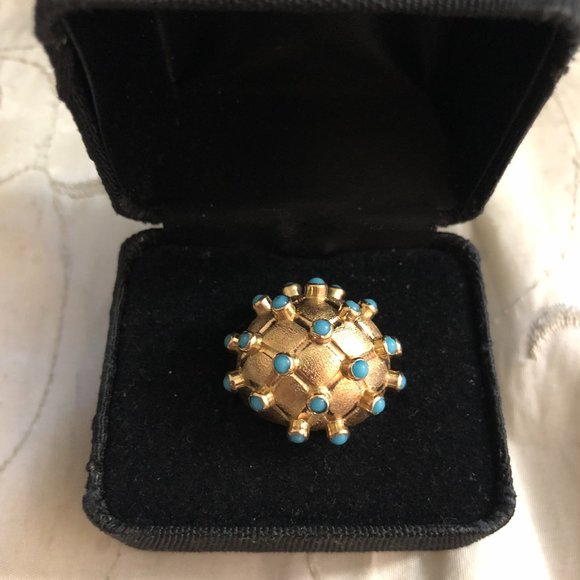 12k Solid Yellow Gold Turquoise Dome Ring - Picture 1 of 7